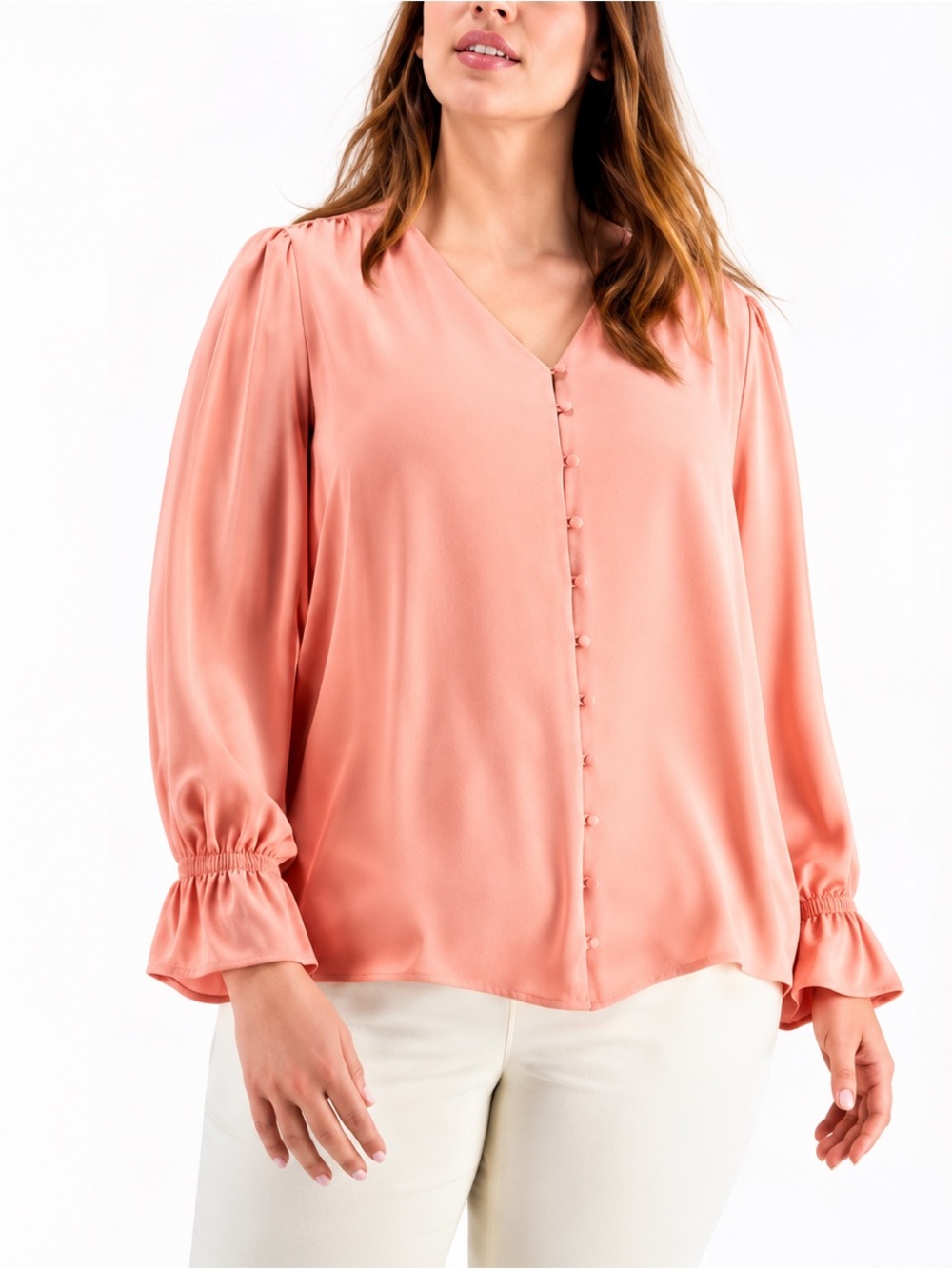 Size 2x Alfani Button-Front Pink Blouse - Women's Lightweight Long-Sleeve Top